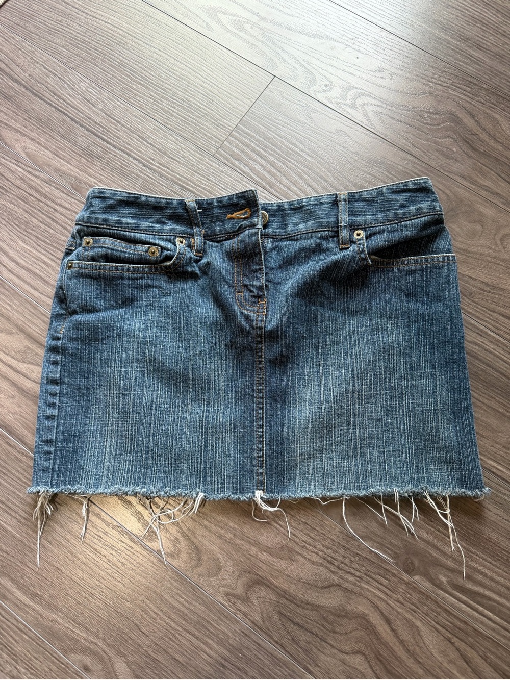 LOFT Dark Blue Denim Mini Skirt with Frayed Hem